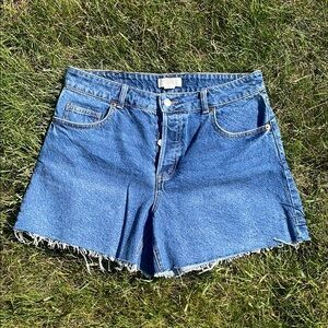 H&M Blue High Waist Denim Shorts Frayed Hem